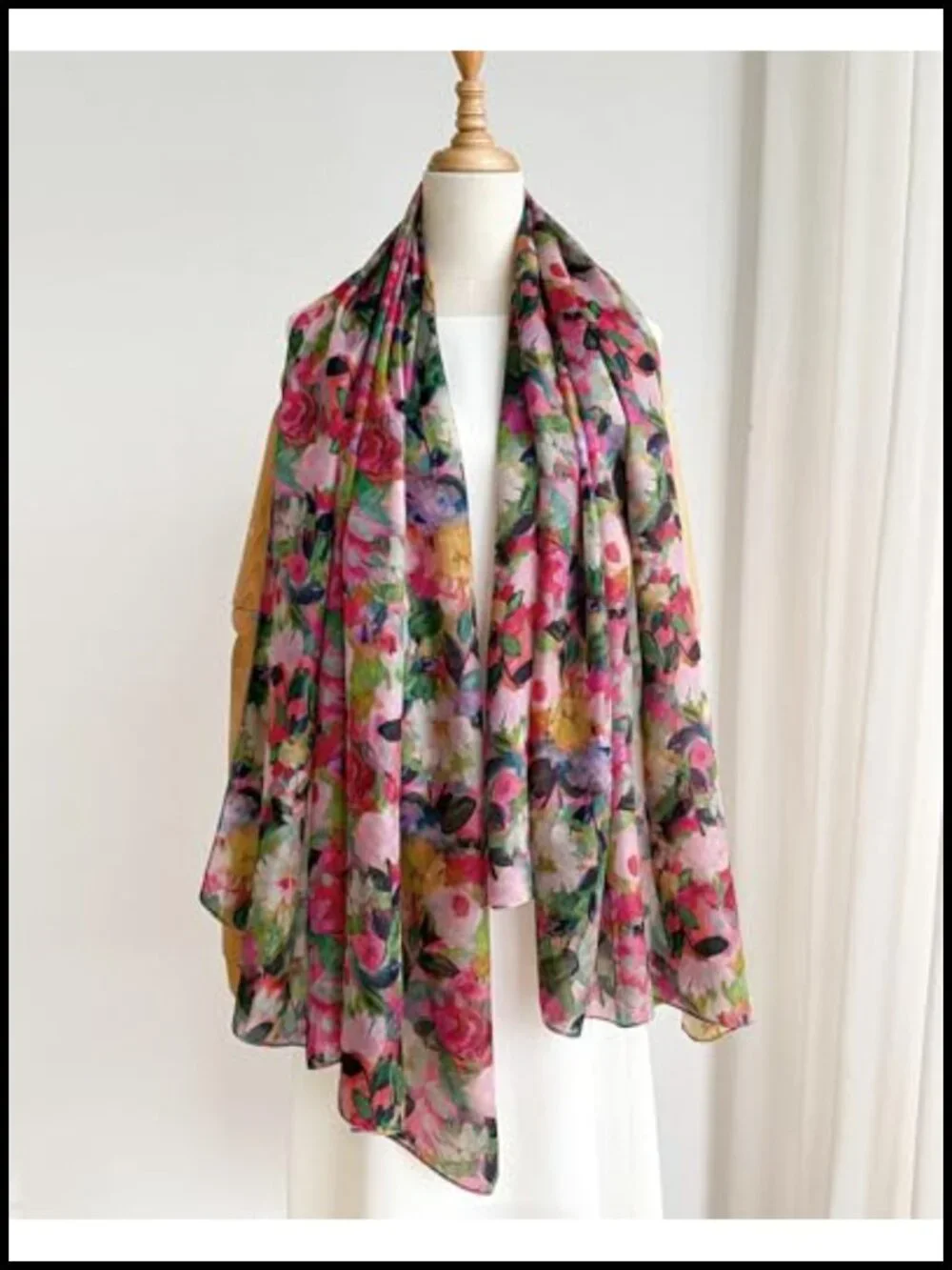 100% Mulberry Silk Scarf for Women, Extra Large Floral Shawl Wrap, Lightweight